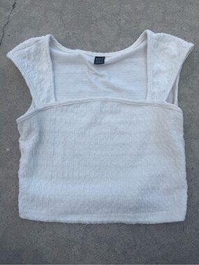 White Textured Square-Neck Tank Top